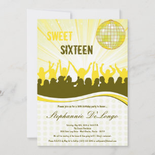 5x7 Jaune Dance Party 16e Invitation anniversaire