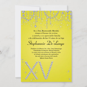 5x7 Jaune Diamant Quinceanera Invitation Anniversa