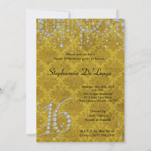 5x7 Jaune Diamond Sweet 16 Anniversaire Invitation