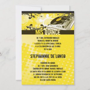 5x7 Jaune DJ Tourne-disque Quinceanera Invitation