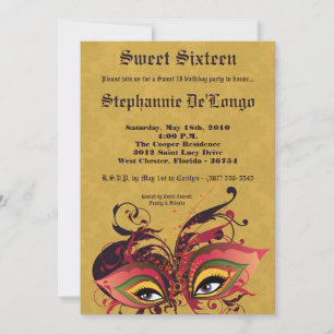 5x7 Jaune Masquerade Sweet 16 Invitation Anniversa
