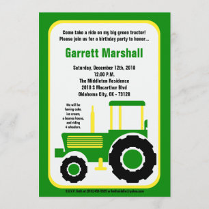 5x7 John Green Farm Tractor Invitation d'anniversa
