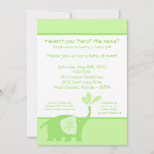 5x7 Jote Green Elephant Baby shower Invitation