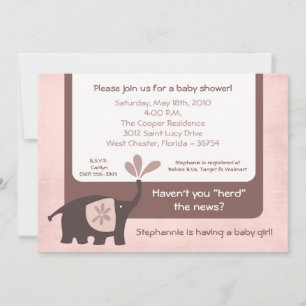 5x7 Jote Purple Elephant Baby shower Invitation