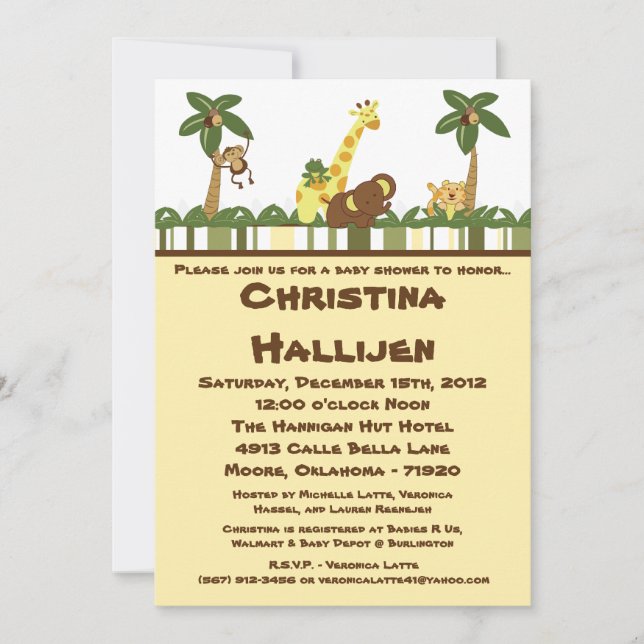 5x7 Jungle Babies Shower Invitation (Devant)