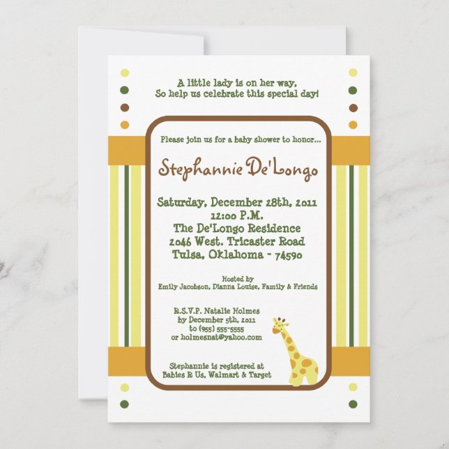 5x7 Jungle Baby Baby shower Invitation (Devant)