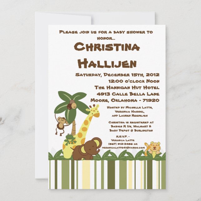 5x7 Jungle Baby Baby shower Invitation (Devant)