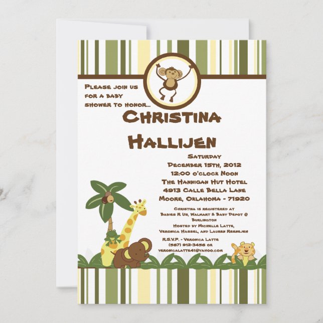 5x7 Jungle Baby Baby shower Invitation (Devant)