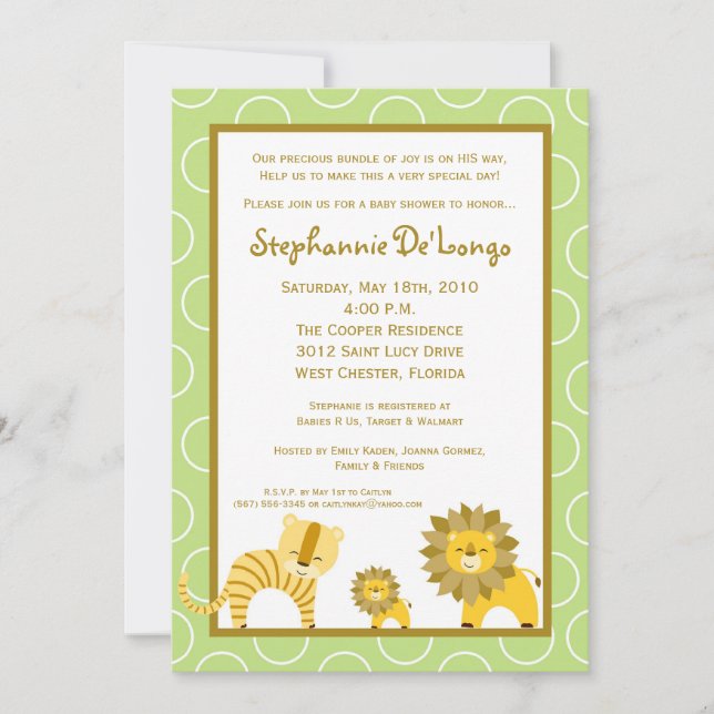 5x7 Jungle Boy Lion Safari Baby shower Invitation (Devant)