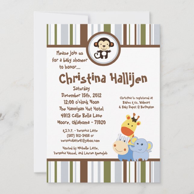 5x7 Jungle Jouer Baby shower Invitation (Devant)