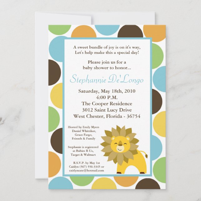 5x7 Jungle King Lion Safari Invitation Baby shower (Devant)