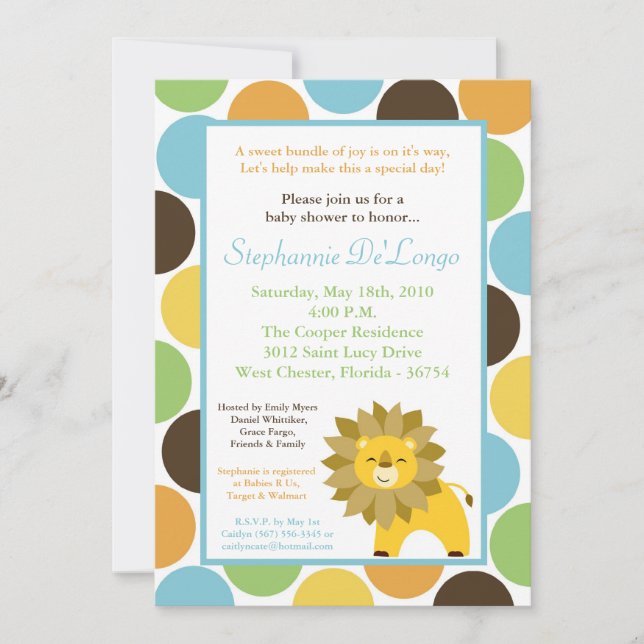 5x7 Jungle King Lion Safari Invitation Baby shower (Devant)