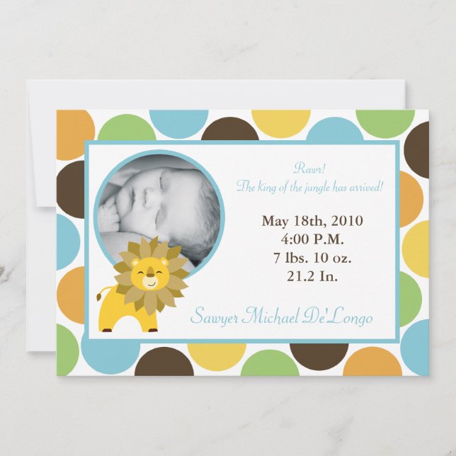 5x7 Jungle King Lion Zoo Photo Faire-part de naiss (Devant)