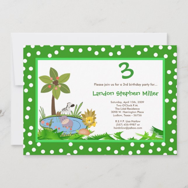 5x7 Jungle Safari Animaux Anniversaire Invitation (Devant)