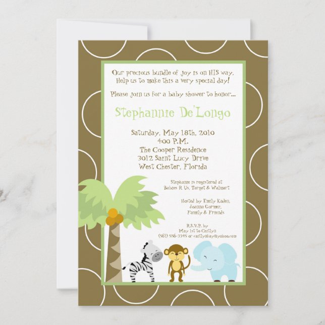 5x7 Jungle Safari Invitation Baby shower animal (Devant)