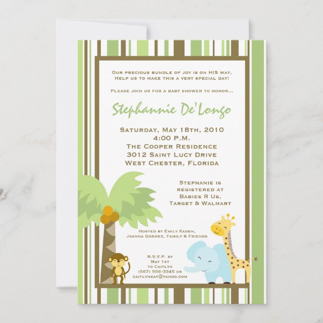 5x7 Jungle Safari Invitation Baby shower animal (Devant)