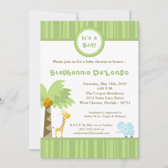 5x7 Jungle Safari Invitation Baby shower animal (Devant)