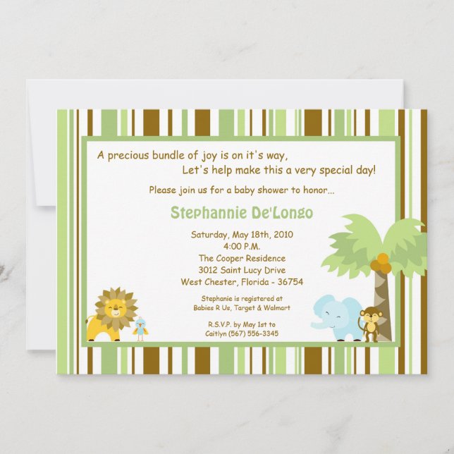 5x7 Jungle Safari Zoo Anima Invitation Baby shower (Devant)