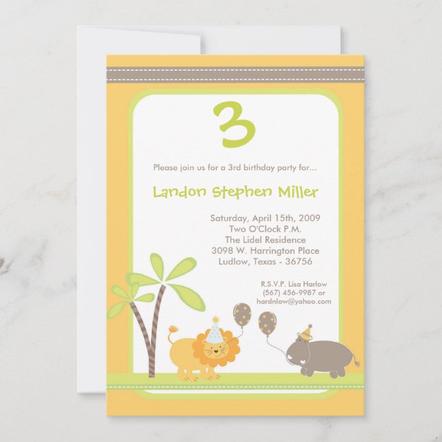 5x7 Jungle Safari Zoo Anniversaire Fête Invitation (Devant)