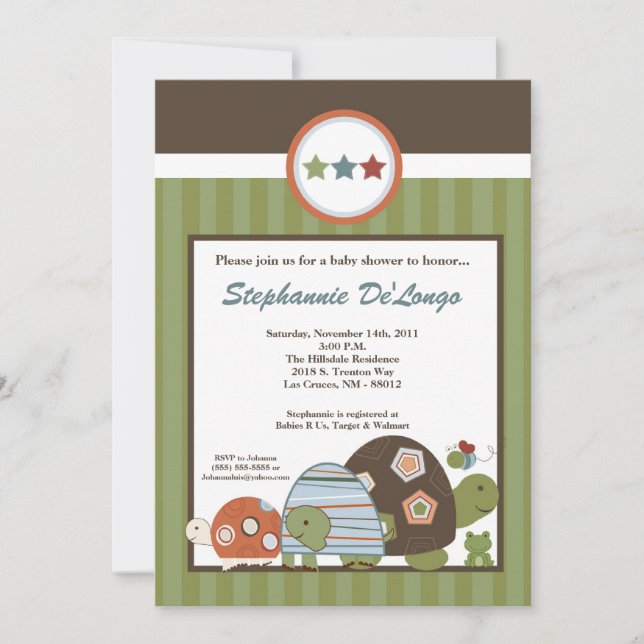 5x7 Laguna Turtle Frog Bee Baby shower Invitation (Devant)