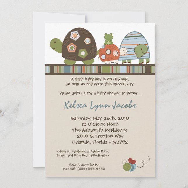 5x7 Laguna Turtle Frog Bee Baby shower Invitation (Devant)