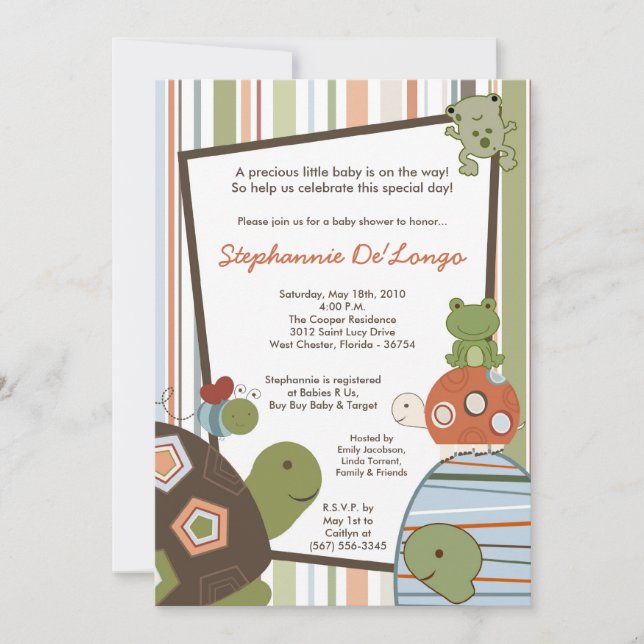 5x7 Laguna Turtle Frog Bee Baby shower Invitation (Devant)