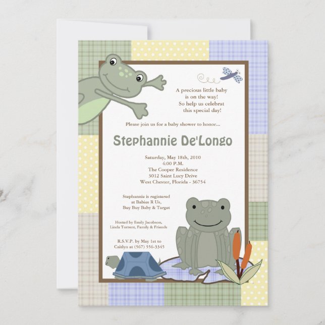 5x7 Leap Frog Turtle Bee Baby shower Invitation (Devant)