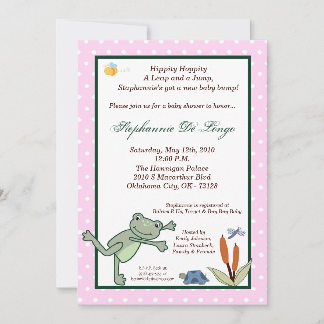 5x7 Leap Frog Turtle Pond Baby shower Invitation (Devant)
