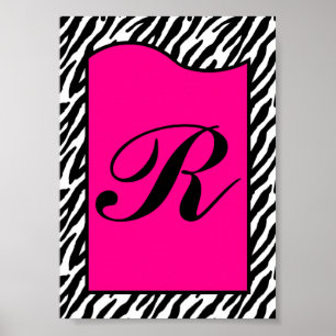 5x7 LETTRE Mur Art rose chaud Poster de animal Zèb