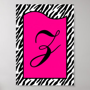5x7 LETTRE Mur Art rose chaud Poster de animal Zèb