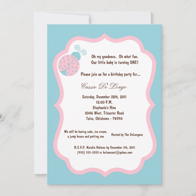 5x7 Light Blue Lady Bug Anniversaire Invitation de (Devant)