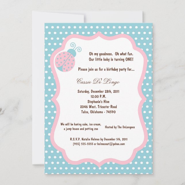 5x7 Light Blue Lady Bug Anniversaire Invitation de (Devant)