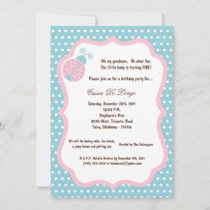 5x7 Light Blue Lady Bug Anniversaire Invitation de