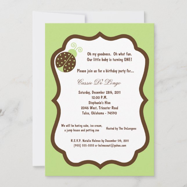 5x7 Light Green Lady Bug Anniversaire Invitation d (Devant)