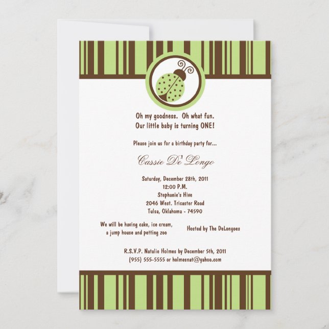 5x7 Light Green Lady Bug Anniversaire Invitation d (Devant)