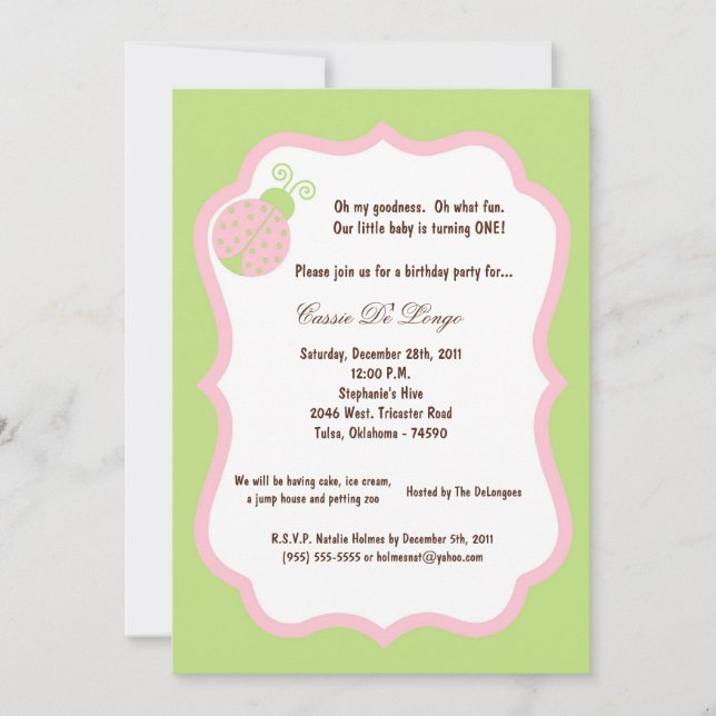 5x7 Light Green Lady Bug Anniversaire Invitation d (Devant)