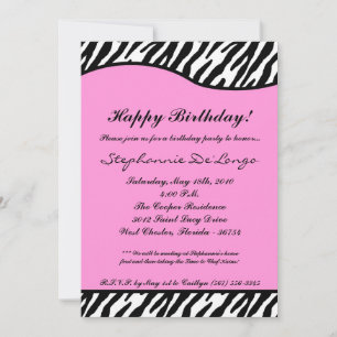 5x7 Light Pink Zebra Anniversaire Invitation