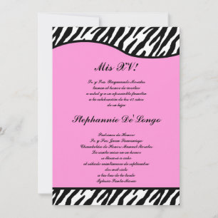 5x7 Light Pink Zebra Quinceanera Invitation de la 