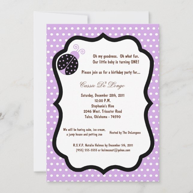 5x7 Light Purple Bug Bug Anniversaire Invitation d (Devant)