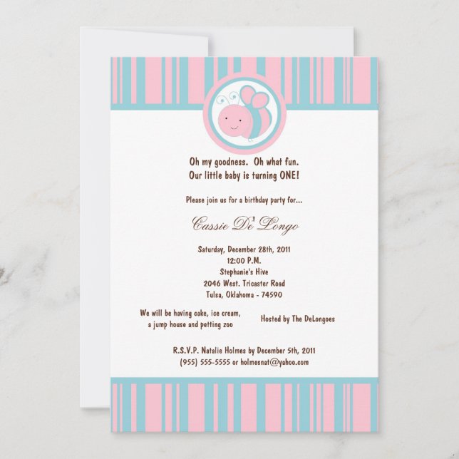 5x7 Light Rose Bumble Bee Anniversaire Invitation  (Devant)