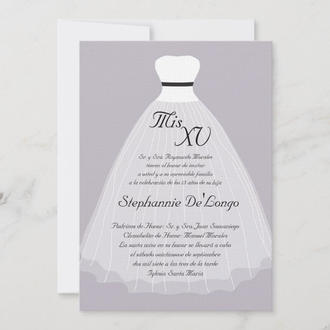 5x7 Lilac Dress Quinceanera Invitation Anniversair (Devant)
