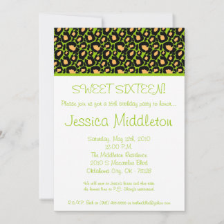 5x7 Lime Green Cheetah16e Invitation anniversaire
