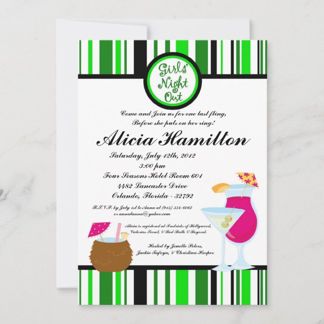 5x7 Lime Green Cocktails Bachelorette Invitation (Devant)
