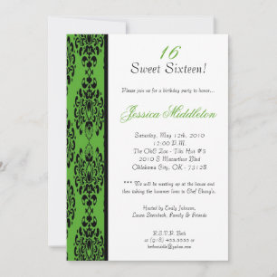 5x7 Lime Green Damask Invitation de fête d'anniver
