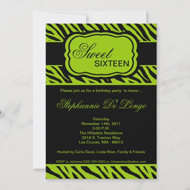 5x7 Lime Zebra Imprimer Invitation de fête d'anniv (Devant)