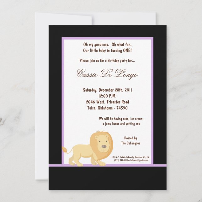 5x7 Lion noir Invitation de fête d'anniversaire (Devant)