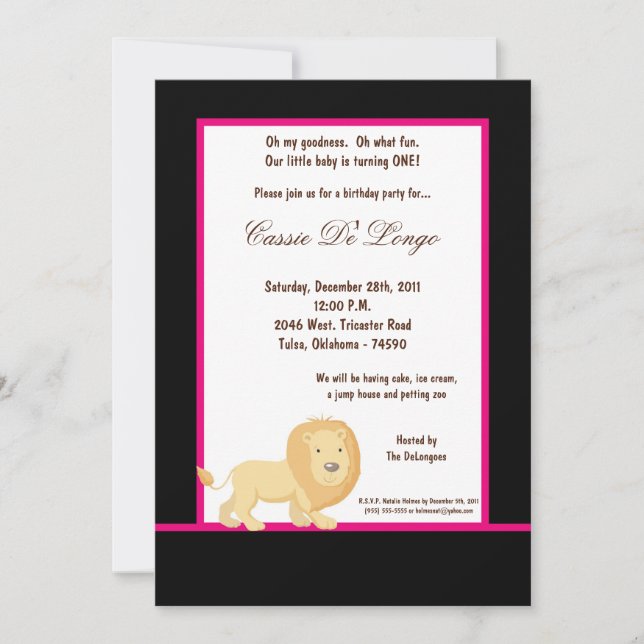 5x7 Lion noir Invitation de fête d'anniversaire (Devant)