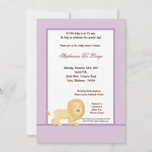 5x7 Lion violet clair Baby shower Invitation