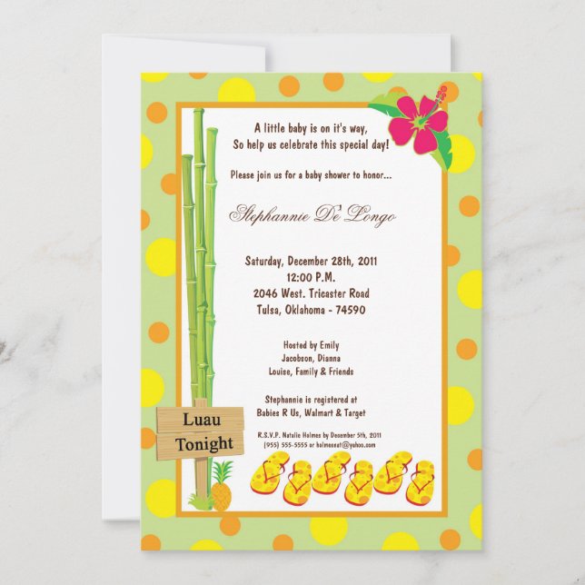 5x7 Luau Baby shower Invitation (Devant)