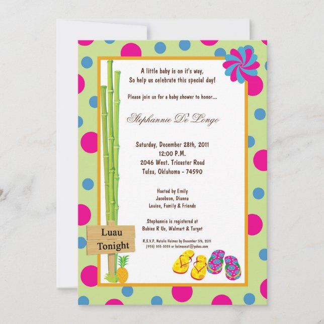 5x7 Luau Baby shower Invitation (Devant)